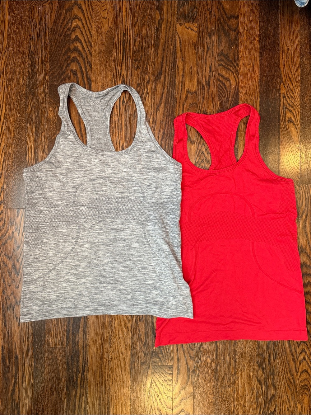 lululemon athletica Racerback Swiftly Tech Tank Tops in Red (sz 8) and Grey (10)